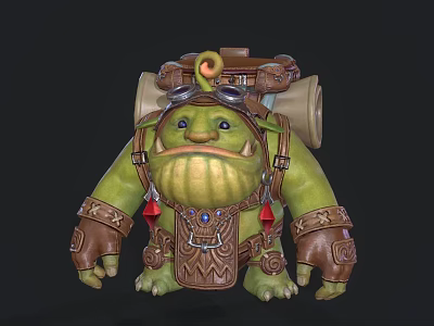 Game Movie Character With Green Skin Backpack Goggles Scrolls And Decorative Bracers 3d model