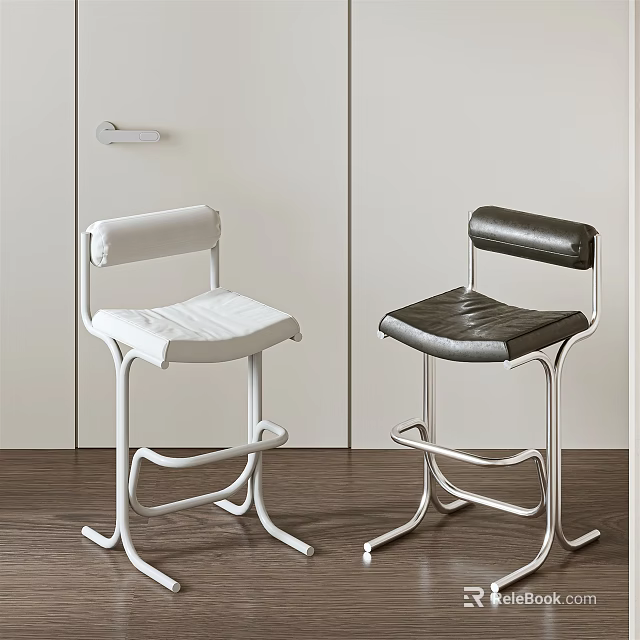 Modern Bar Stools With White And Black Leather Seats And Metal Frame Design 3d model 