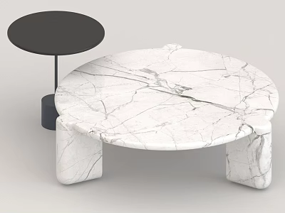 Modern Round White Marble Coffee Table With Veined Surface And Sturdy Marble Legs 3d model