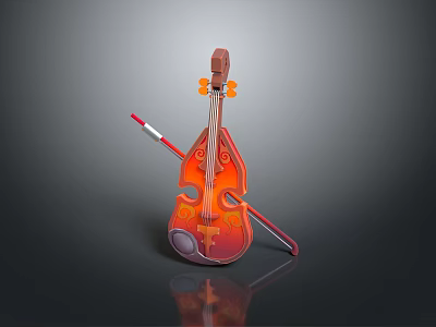Professional Violin Musical Equipment With Wooden Bow And String Details 3d model