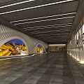 Modern Exhibition Hall Interior With Arched Structures Ceiling Light Strips And Decorative Walls 3d model