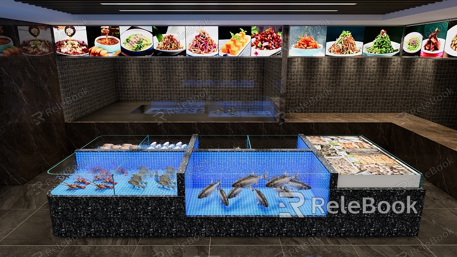 Hotel restaurant seafood pool renderings model