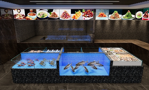 Hotel restaurant seafood pool renderings 3d model