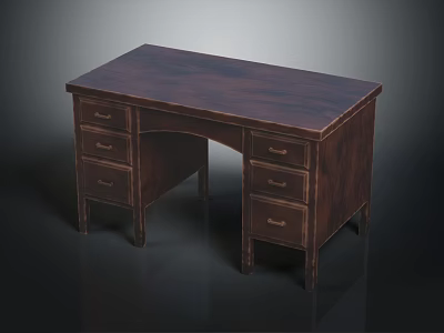Dark Wooden Writing Desk With Multiple Drawers And Rectangular Smooth Top Surface 3d model