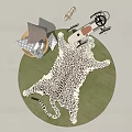 Green Round Carpet With Leopard Print Animal Design Plush Toys And Toy Airplane