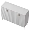 Modern Console Side Cabinet With Double Doors Vertical Stripe Design And Metal Legs