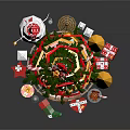 Christmas Tree Decorated With Red Star Ribbons Gift Boxes And Candy Canes