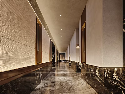 Elegant Modern Box Interior Design With Textured Walls And Marble Flooring 3d model