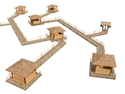 Modern New Chinese Plank Road Wooden Plank Road Landscape Plank Road Corridor Landscape Bridge Pavilion 3d model