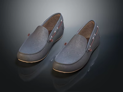 Gray Loafers Shoes with Metal Buckles Soft Suede Material Light Colored Sole Casual Daily Wear 3d model