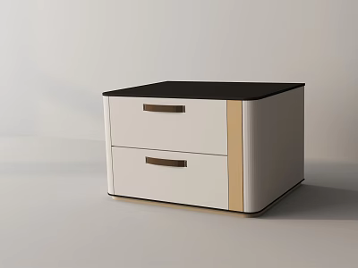 Functional Modern Side Table With Two Drawers White Body Black Top And Wooden Handles 3d model