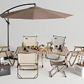 Outdoor Dining Table and Chairs Set With Umbrella Fresh Fruits and Storage Boxes
