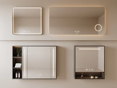 Modern Bathroom Mirror With LED Lighting Storage Cabinet And Digital Clock 3d model