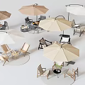 Camping Site Outdoor Seating Area With Shade Umbrellas Wooden Tables And Comfortable Chairs