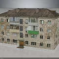 Old Multi Story Apartment Building With Brick Exterior Windows And Green Balconies