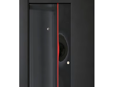 Modern Swing Door With Black Frame Glass Panel And Red Accent Line Design 3d model
