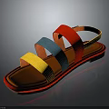 Colorful Summer Sandals With Red Blue Yellow Straps And Orange Sole