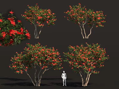 Red Flowering Trees Scenery Components 3D Models With Multiple Variations And White Figure 3d model