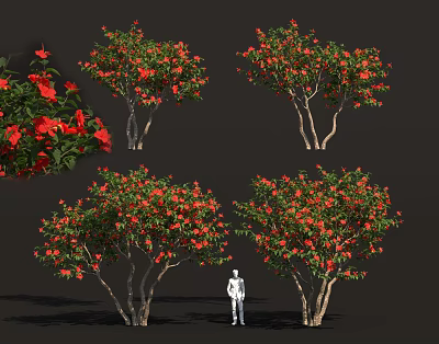 Red Flowering Trees Scenery Components 3D Models With Multiple Variations And White Figure 3d model