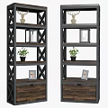 Modern Wood And Metal Storage Shelf With Multiple Layers Drawers And Decorative Plants