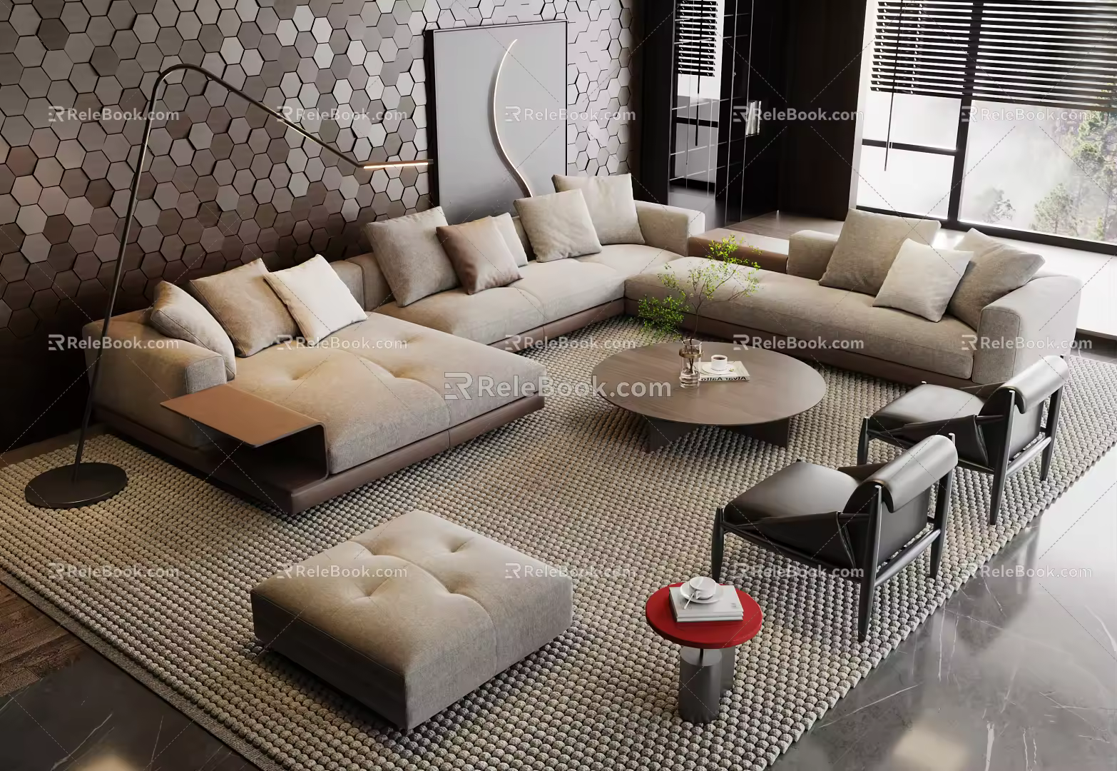 Modern Poliform Sofa Coffee Table Combination 3d model
