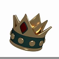 Golden Crown Ornament Decoration Set With Red Diamond Shaped Gemstone Green Band And Gold Circles