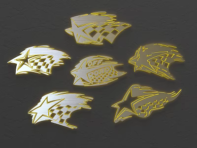 Golden Wall Decor with Star Shapes and Geometric Patterns Six Pieces on Dark Background 3d model