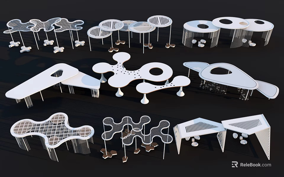 Modern Pergola Structure Designs With Geometric Shapes And Openwork Metal Frames 3d model