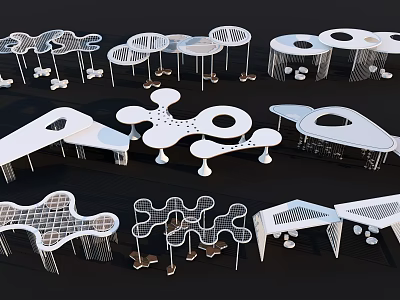 Modern Pergola Structure Designs With Geometric Shapes And Openwork Metal Frames 3d model