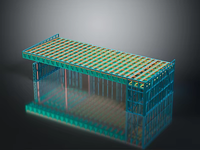 Blue Architectural Metal Structure With Grid Top And Frame Supports 3d model