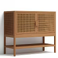 Wooden Entryway Cabinet Sideboard With Woven Doors And Lower Shelf Modern Design