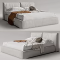 Modern White Double Bed With Upholstered Frame Pillows And Cozy Blanket 3d model