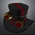 Steampunk Top Hat Design With Red Stripes Brass Goggles And Metal Accents