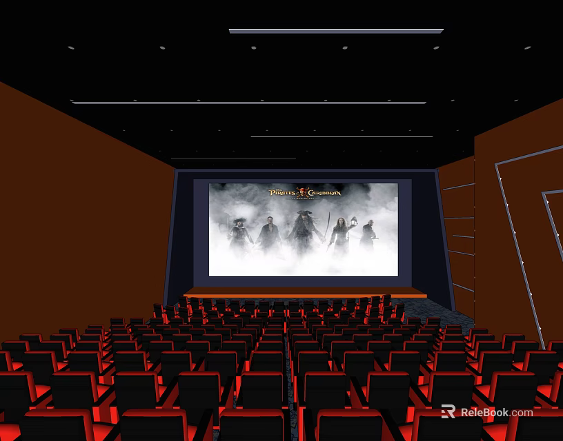 Modern Cinema Interior With Red Seats Large Screen And Lord of the Rings Movie 3d model 