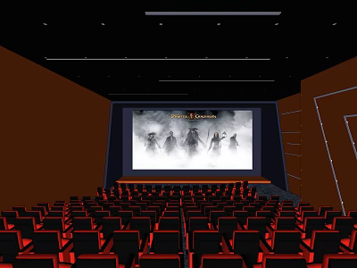 Modern Cinema Interior With Red Seats Large Screen And Lord of the Rings Movie 3d model