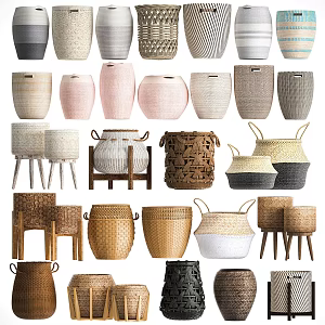 Modern Storage Basket Combination Bamboo Basket Laundry Basket Rattan Basket Clothes Basket Storage Basket Bamboo Basket Bamboo Rattan Basket 3d model