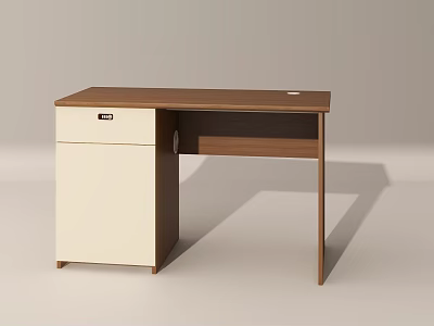 Modern Office Desk With Brown Wooden Top Cream Cabinet And Drawer 3d model