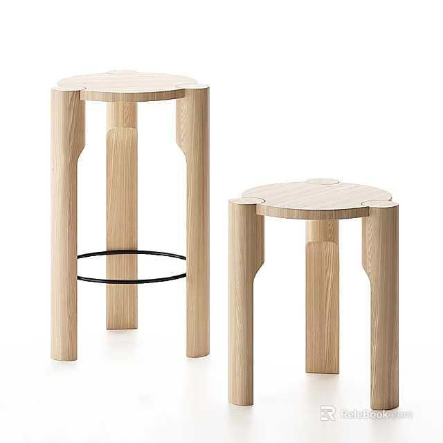 Modern Minimalist Wooden Round Side Tables With Light Wood Finish And Sleek Legs 3d model 