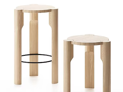 Modern Minimalist Wooden Round Side Tables With Light Wood Finish And Sleek Legs 3d model