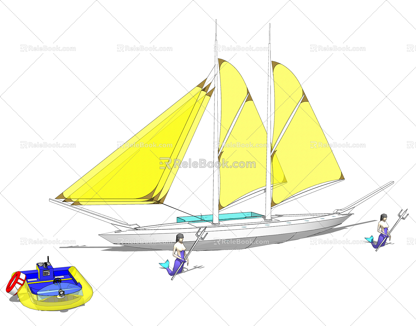 Modern sailing pirate ship hovercraft 3d model