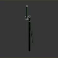 Sword With Green Scabbard And Shiny Metal Blade On Reflective Dark Surface