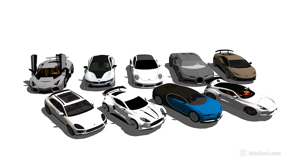 Collection of Various Sports Cars and Sedans in Different Colors and Modern Designs 3d model 