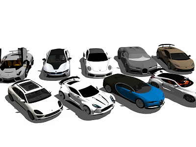 Collection of Various Sports Cars and Sedans in Different Colors and Modern Designs 3d model