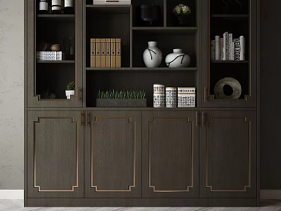 Elegant Wooden Bookcase with Multiple Compartments Books Vases and Decorative Items 3d model