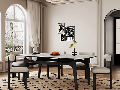 Modern Restaurant Interior With Dining Table Chairs Chandelier And Decorative Art 3d model