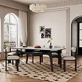 Modern Restaurant Interior With Dining Table Chairs Chandelier And Decorative Art