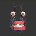 Detailed Anatomical Organ 3D Model with Eyeballs Teeth and Colorful Nerve Fibers
