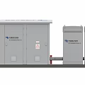 Industrial Outdoor Electrical Equipment Featuring Gray Exterior Multiple Units State Grid Logos And Warning Signs