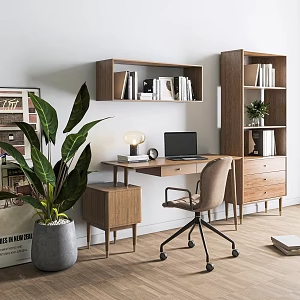 Nordic Style Desk and Chair Bookcase Combination Ornaments Plant Creative Desk and Chair Combination Bookcase 3d model