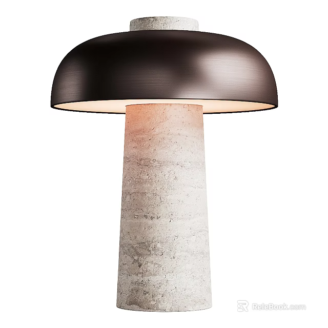 Modern Floor Lamp With Dark Shade And Textured Stone Column 3d model